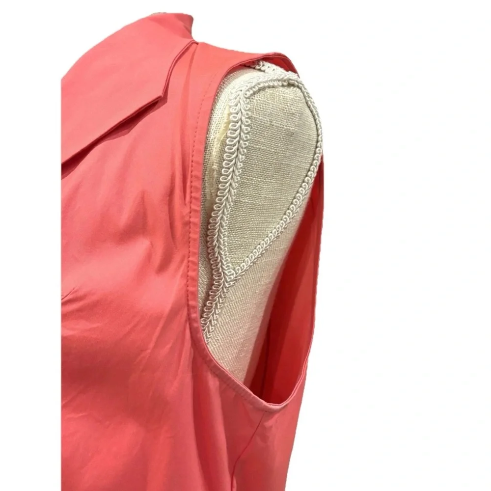 NEW LAFAYETTE 148 NY 8 MEDIUM SLEEVELESS COTTON STRETCH SHIRT CORAL STITCH YOKE - Picture 3 of 11